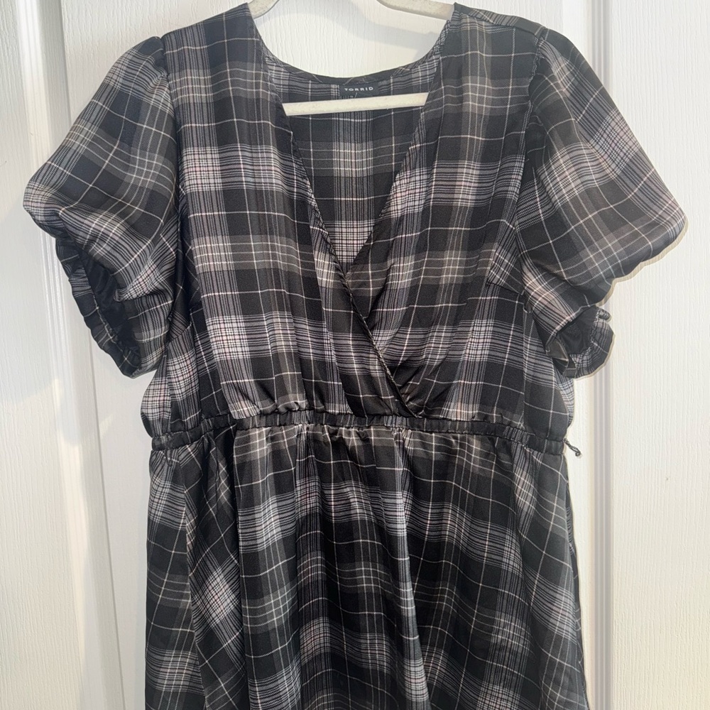 Torrid Black and Gray Plaid Babydoll Top